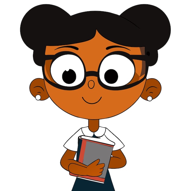 Vecteur fille lisant un livre étudiant amant dessiné à la main plat stylé autocollant de dessin animé concept d'icône isolé