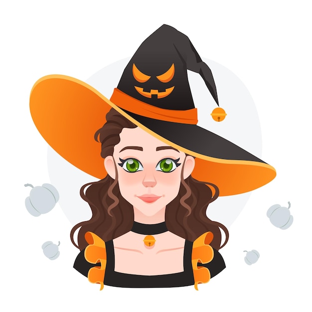 Fille De Magicien D'halloween Dans Un Grand Chapeau Avec Un Visage En Colère Fille De Conte De Fées Avatar De Sorcière Assez Drôle Pour Le Jeu Et La Publicité