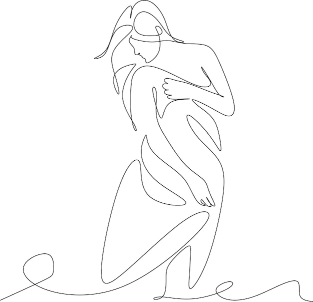 Vecteur fille en maillot de bain sur le dessin au trait plage