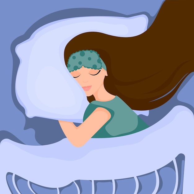 Fille avec masque de sommeil dormant la nuit dans son lit sous une couette Concept de sommeil sain