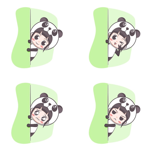 Vecteur fille mignonne de costume de panda cachant l'illustration de dessin animé