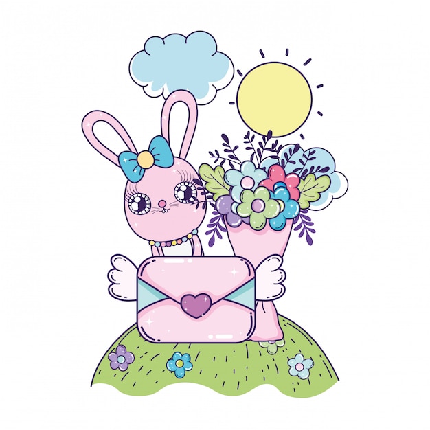 Fille Mignonne Lapin Avec Enveloppe Saint Valentin