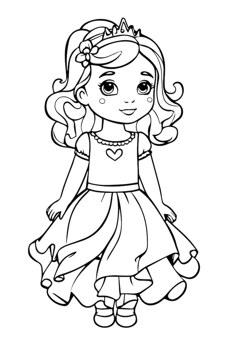 Vecteur fille mignonne avec une robe de fantaisie peinture de page pour livres pour enfants illustration