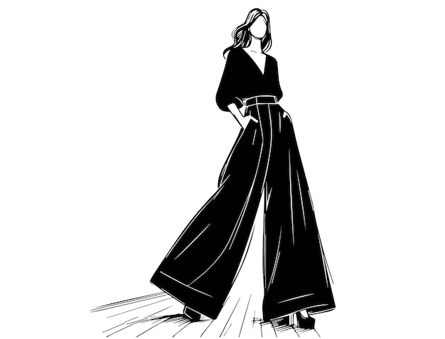 Une fille à la mode dans un pantalon très large Sketch