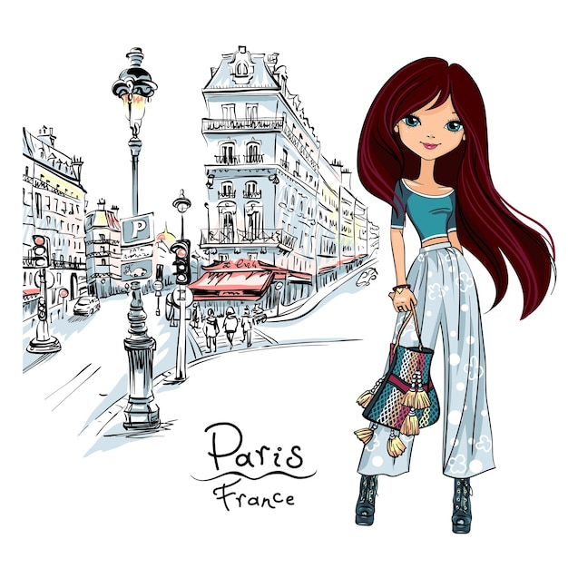 Fille de mode de vecteur à Paris