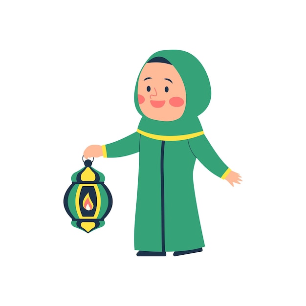 Fille Musulmane Avec Illustration De Lanterne Sticker