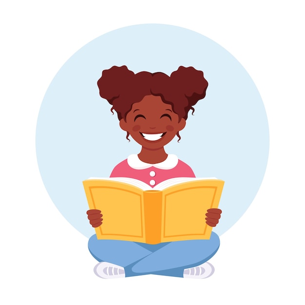 Vecteur fille noire lisant un livre fille étudiant avec un livre illustration vectorielle