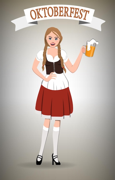 Vecteur fille de l'oktoberfest avec un verre de bière