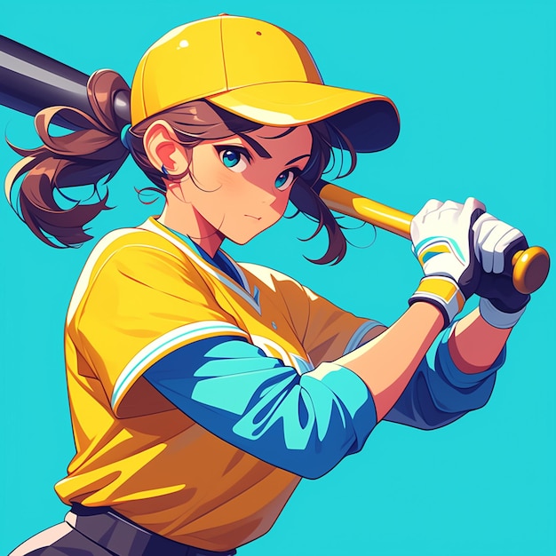 Vecteur une fille d'orlando joue au softball dans le style des dessins animés