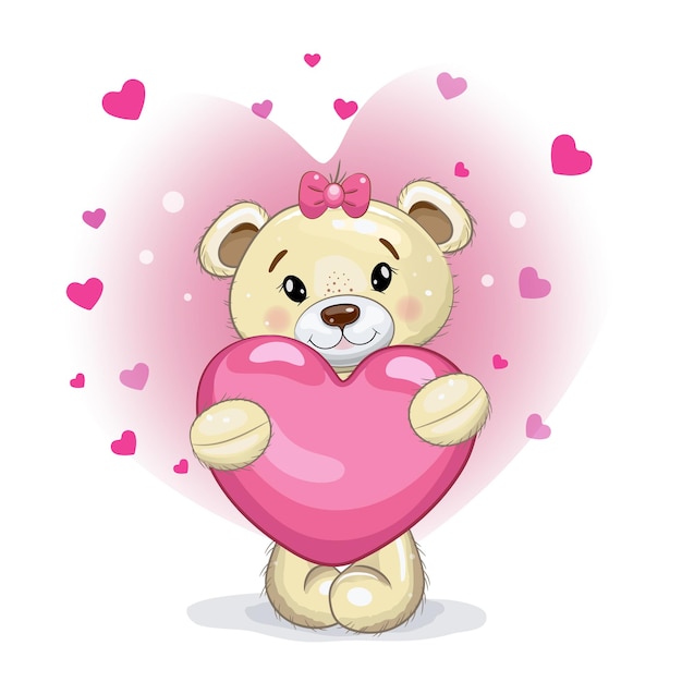 Fille D'ours En Peluche Avec Une Rose Entendre Dans Ses Pattes Illustration De Dessin Animé De Vecteur Pour La Saint-valentin