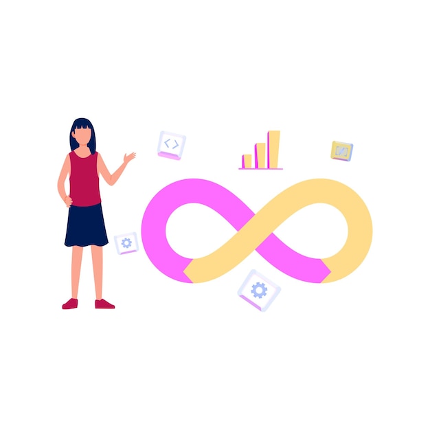 La fille parle de développement de logiciels et d'opérations