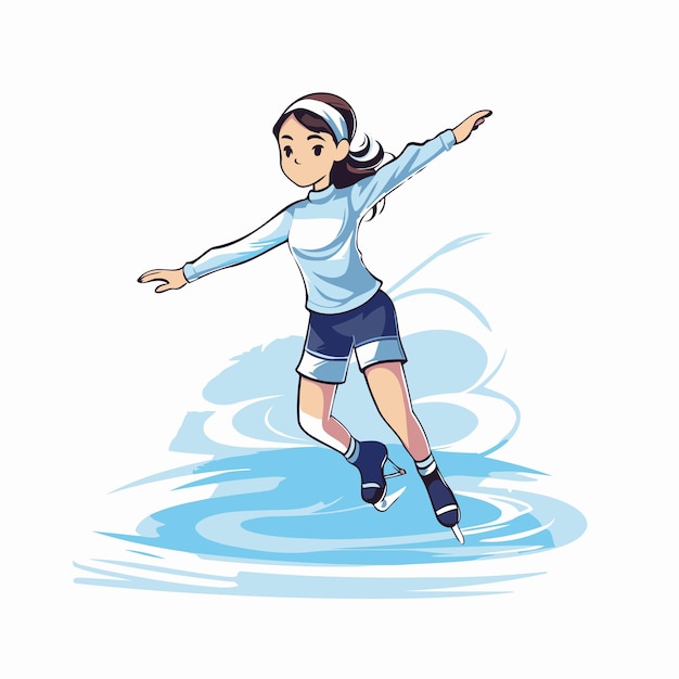 Vecteur fille patinant sur la glace illustration vectorielle isolée sur fond blanc
