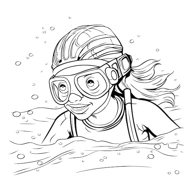 Vecteur une fille plongeuse avec un casque et des lunettes de protection illustration vectorielle d'un plongeur