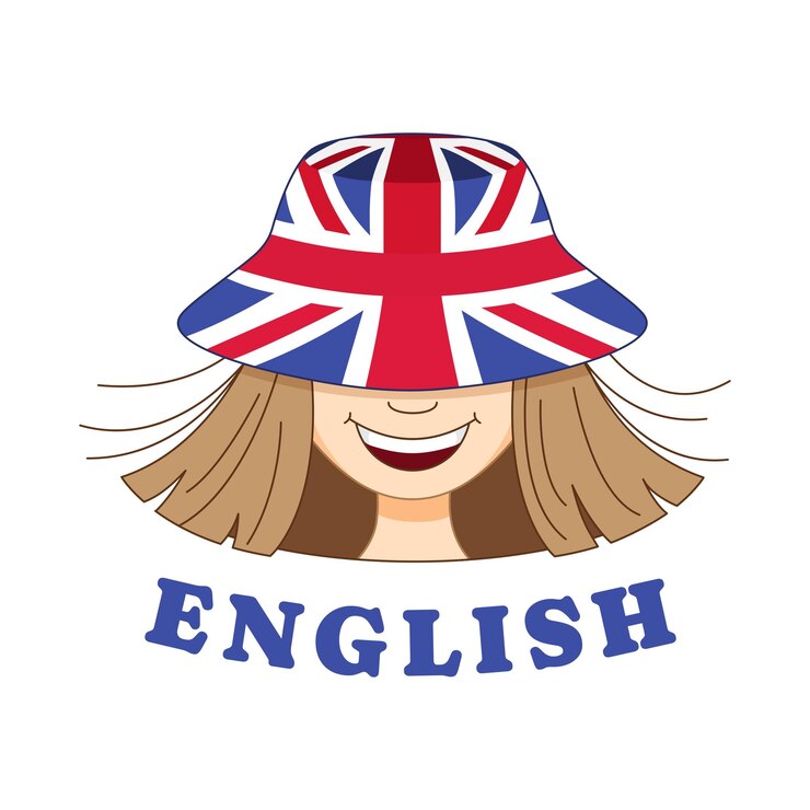 Vecteur une fille portant un panama avec une photo du concept de logo du drapeau britannique pour l'apprentissage de la langue anglaise