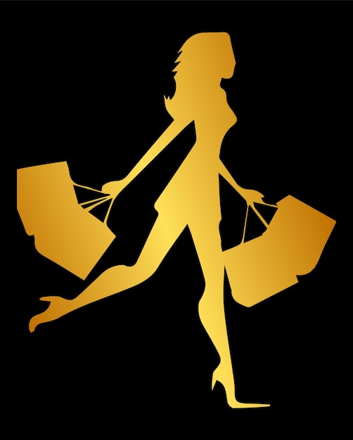 Une fille portant des sacs à provisions en noir et or