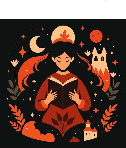 Vecteur une fille qui lit un livre illustrations