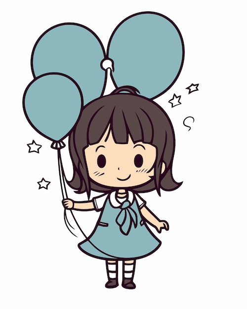 Fille en robe bleue avec des ballons