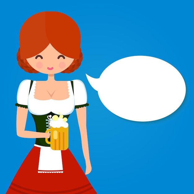 Fille En Robe Traditionnelle Allemande Dirndl Avec Verre De Bière Bulle Oktoberfest Illustration