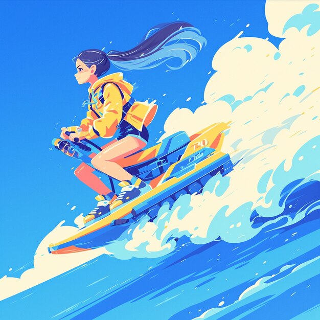 Vecteur une fille de rochester fait du flyboard dans le style des dessins animés