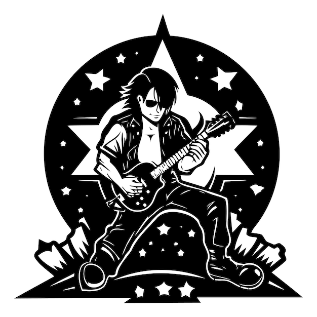 Vecteur une fille rock star avec une guitare illustration vectorielle d'une fille rock star