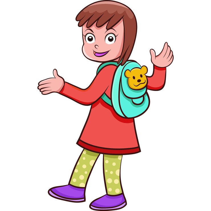 Vecteur une fille avec un sac à dos et un caca sur le dos