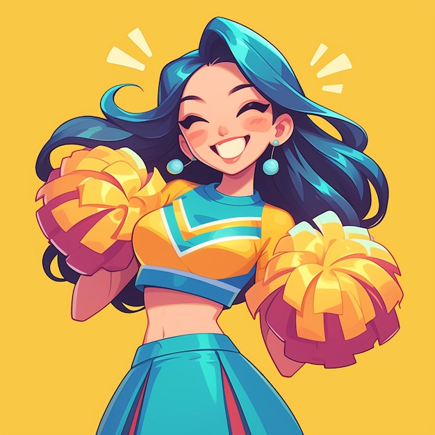 Vecteur une fille de sacramento fait des pom-pom girls dans le style des dessins animés