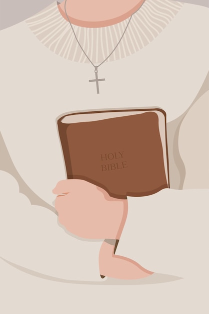 Vecteur fille avec une sainte bible dans les mains église chrétienne évangélique