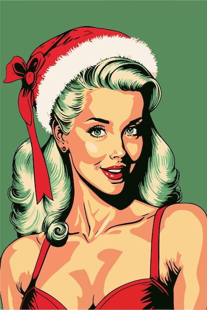 Fille de Santa pop art sexy. Pin up Santa girl.Vector illustration pour une carte ou une affiche