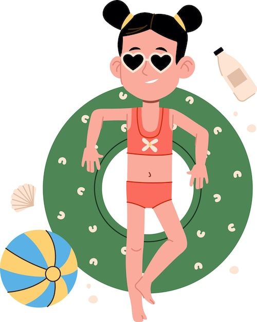 Une fille se détend avec un flotteur de piscine