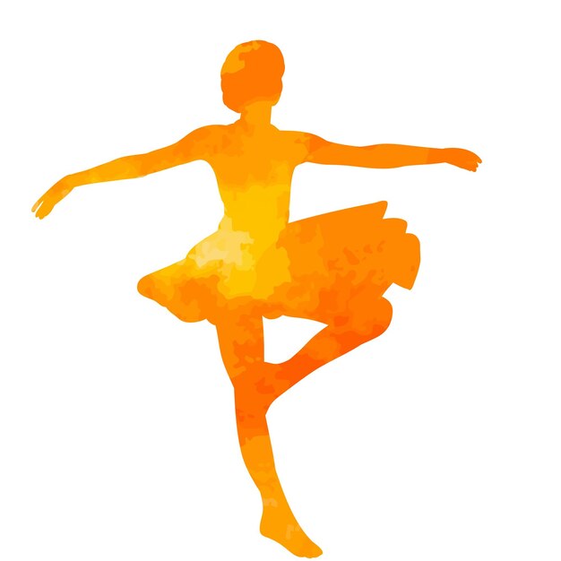 Fille de silhouette aquarelle orange danse