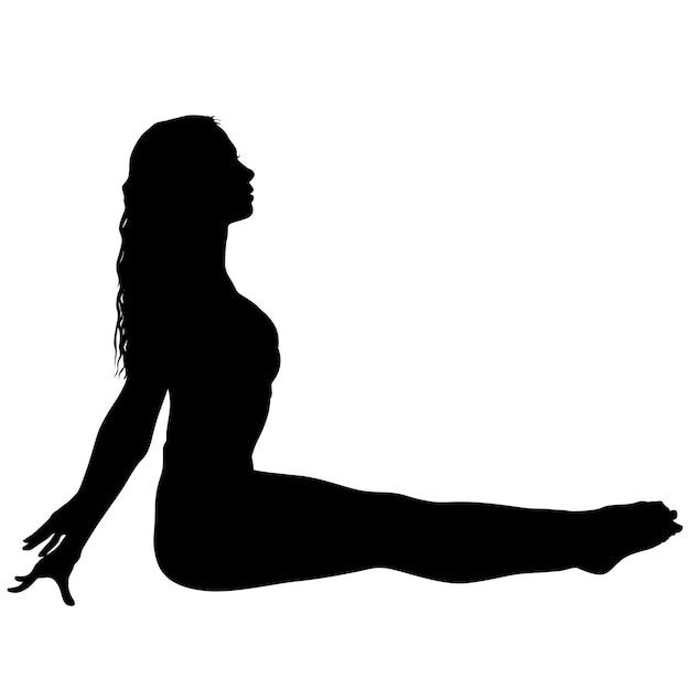 Vecteur fille de silhouette sur le cours de yoga en pose sur un fond blanc