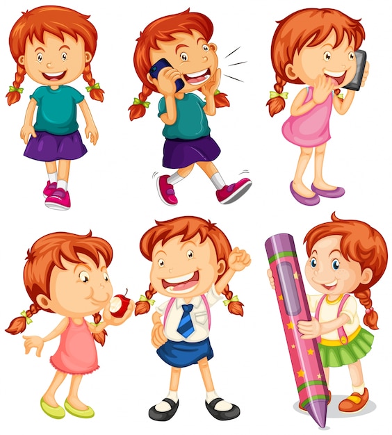 Fille en six actions différentes