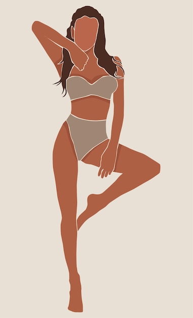 Vecteur une fille en sous-vêtements à la mode se tient dans une belle pose. un modèle pleine longueur. illustration sur fond clair.