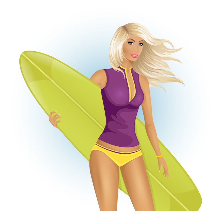 Vecteur fille de surf