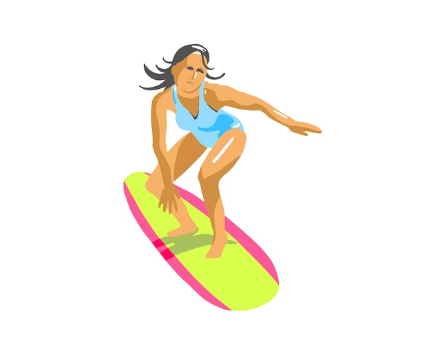 Fille surfeur sur une illustration vectorielle de planche de surf