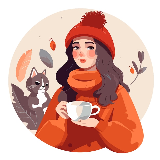 Une fille avec une tasse d'illustration vectorielle de thé