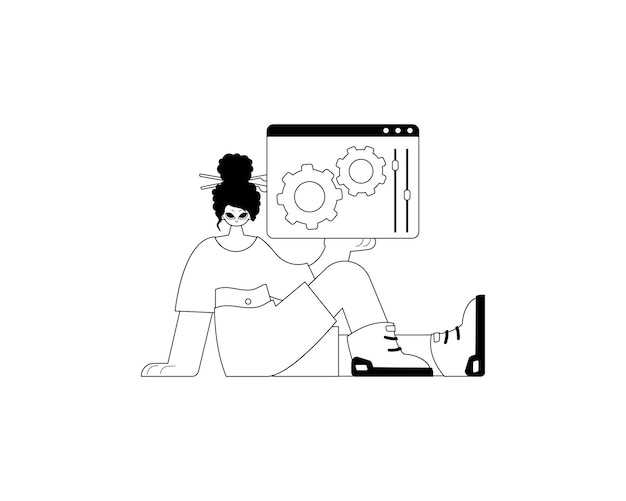 La fille tient un navigateur avec contexte et compenser visualiser s'abonner sujet bootleg et cendré appel classe illustration style tendance illustration vectorielle
