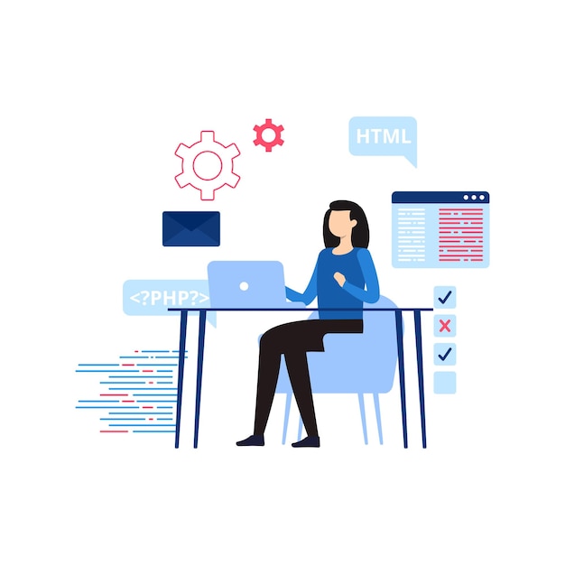 La fille travaille à son bureau pour le support technique.