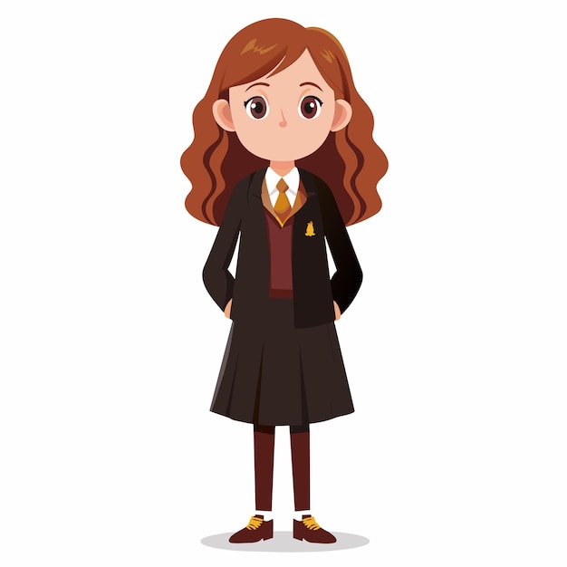 Vecteur une fille en uniforme d'école de magie se tient devant un fond blanc elle porte une veste noire et une cravate