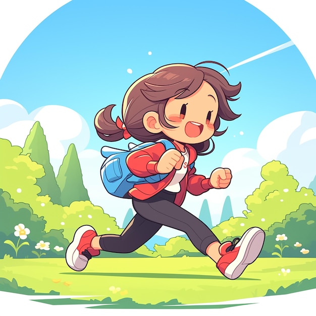 Vecteur une fille de varsovie fait du jogging dans un parc dans le style des dessins animés