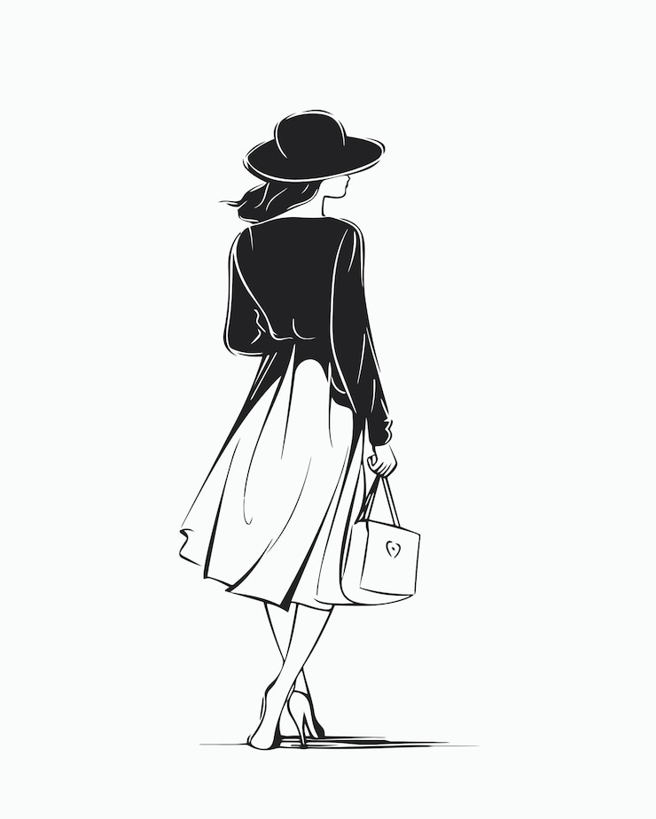 Vecteur fille vêtue d'une robe tenant un sac à main