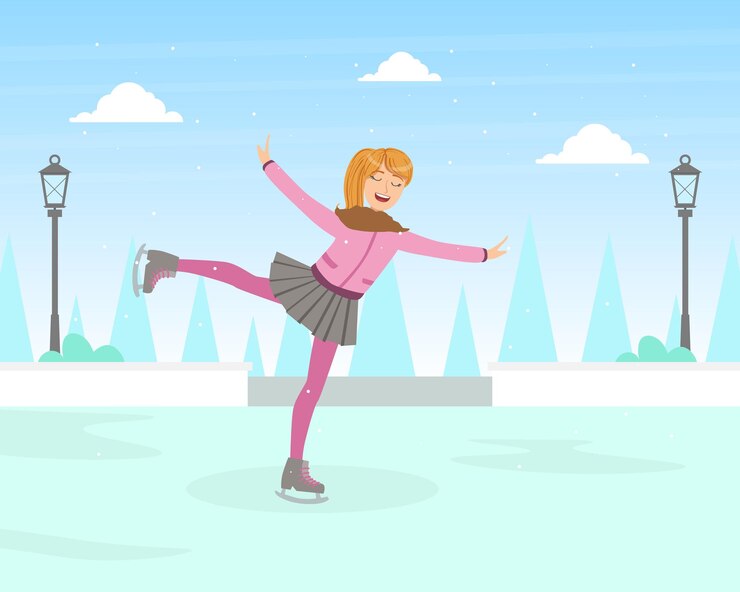 Vecteur fille vêtue de vêtements chauds patinage sur la patinoire sports d'hiver activité extérieure illustration vectorielle