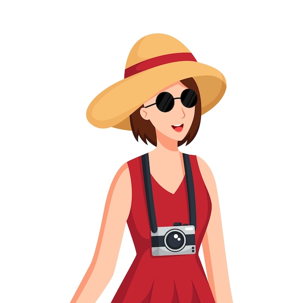 Fille voyageant avec illustration de conception de personnage de caméra