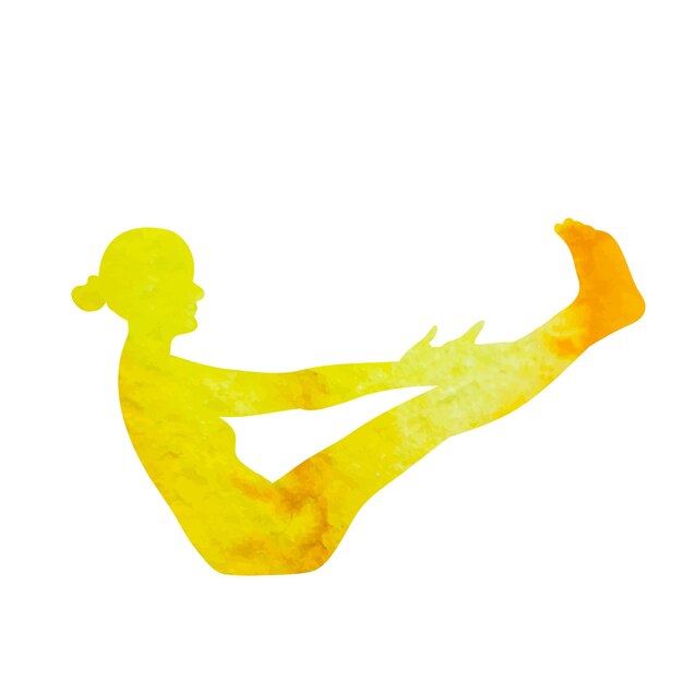 Fille de yoga silhouette aquarelle jaune isolé de vecteur