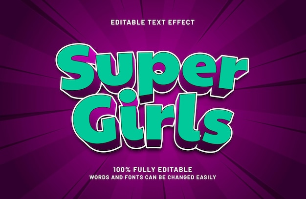 filles effet de texte super modifiable dans les enfants et le style de texte de jeu