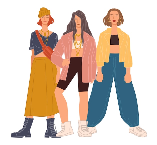 Filles élégantes et à la mode dans le vecteur de vêtements