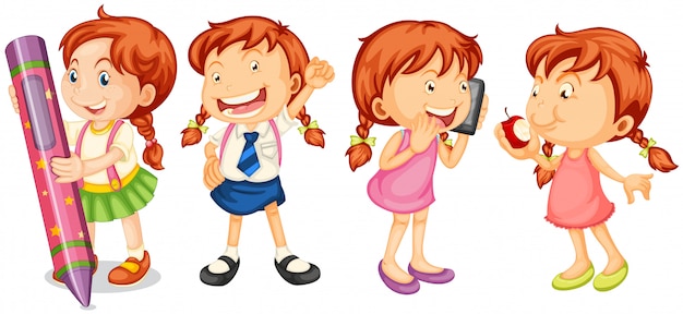 Filles faisant des actions différentes
