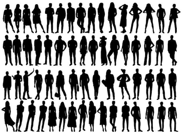 Filles femmes hommes silhouette sur fond blanc isolé