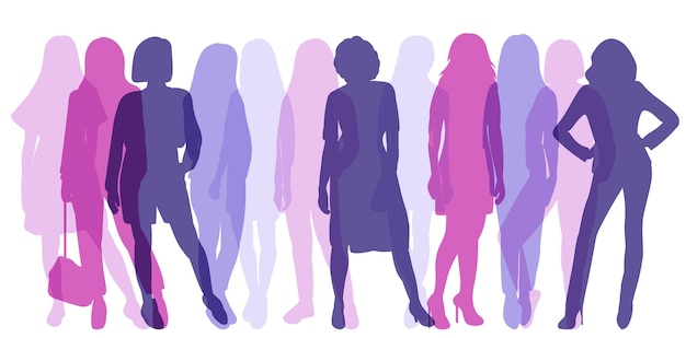 Filles femmes silhouette multicolore isolé sur fond blanc vecteur