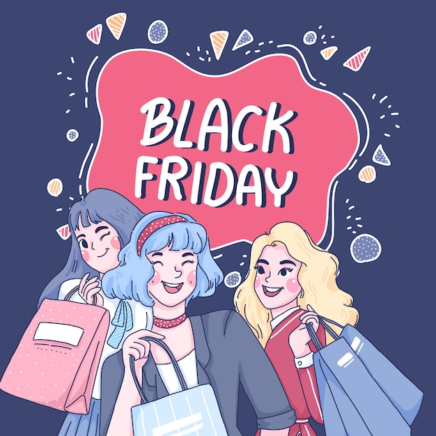 Les Filles Font Du Shopping Ensemble Illustration De Personnages De Dessins Animés